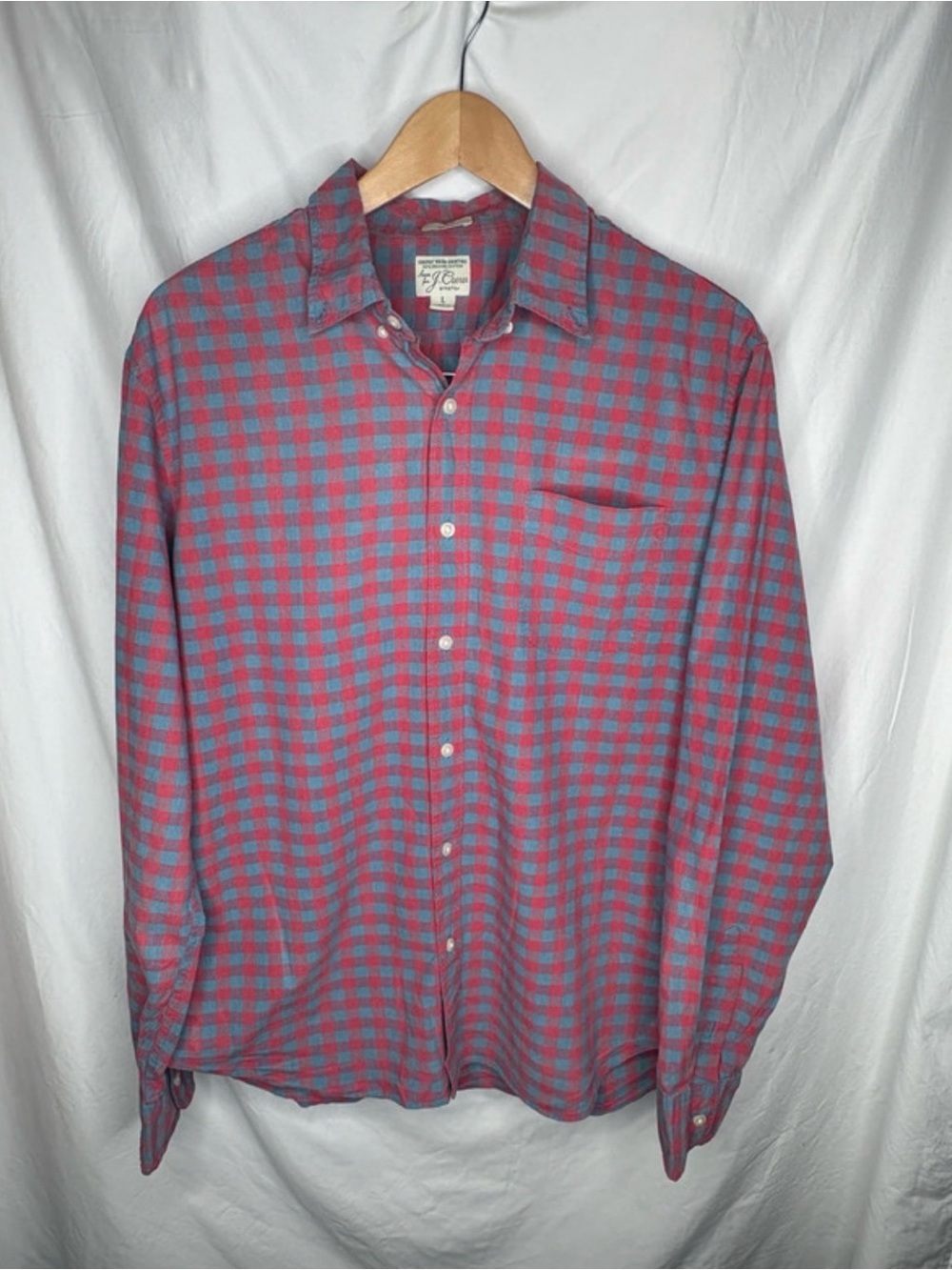 J.Crew Men's Slim Fit Large Plaid Button Down Shirt Red Blue Long Sleeve